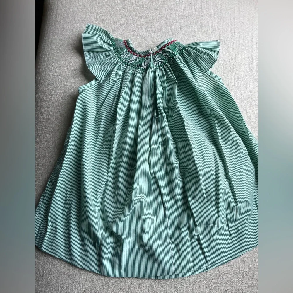 Anavini green and white hand, smocked dress 24 months